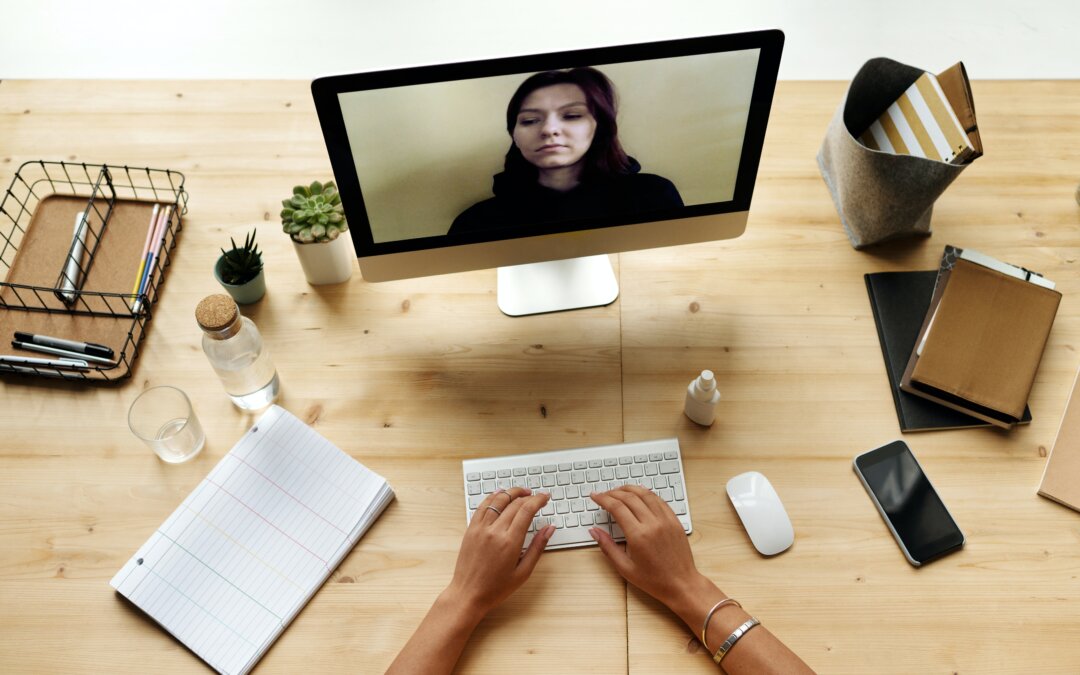 Remote working with two people talking through a screen